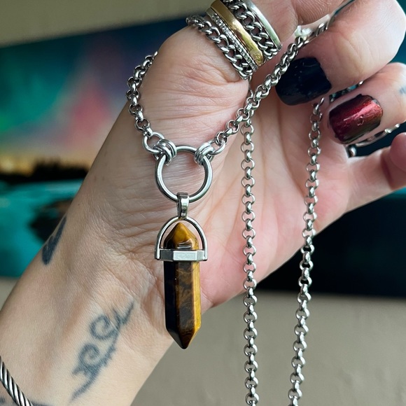 🔴 Handmade golden tiger eye bullet on stainless steel chain necklace - Picture 8 of 9
